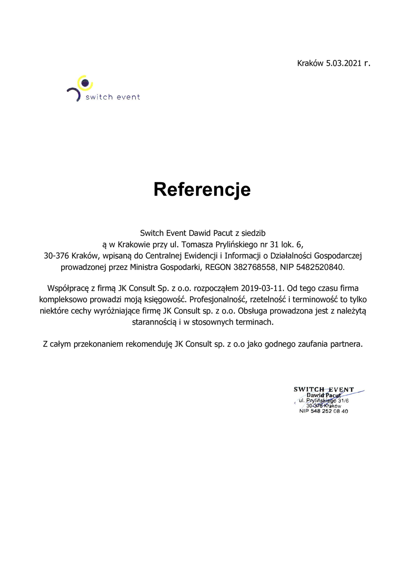 Referencje Switch Event